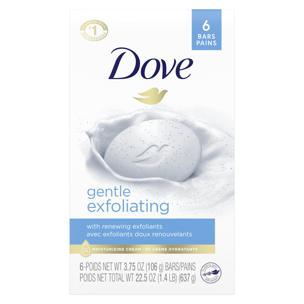 Dove Beauty Bar More Moisturizing Than Bar Soap Gentle Exfoliating With Mild Cleanser For Softer And Smoother Skin 3.75 oz  6 Bars
