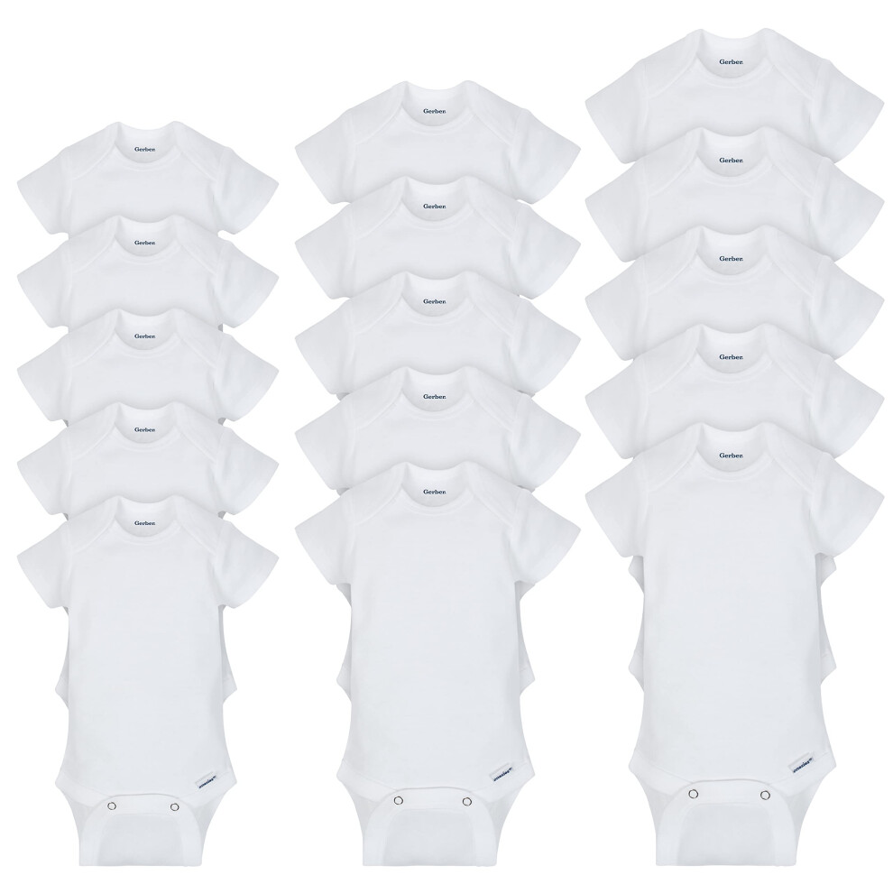 Gerber Baby 15 Piece Onesies Bodysuit Multi Size Pack  White  (0-3M  3-6M  6-9M)
