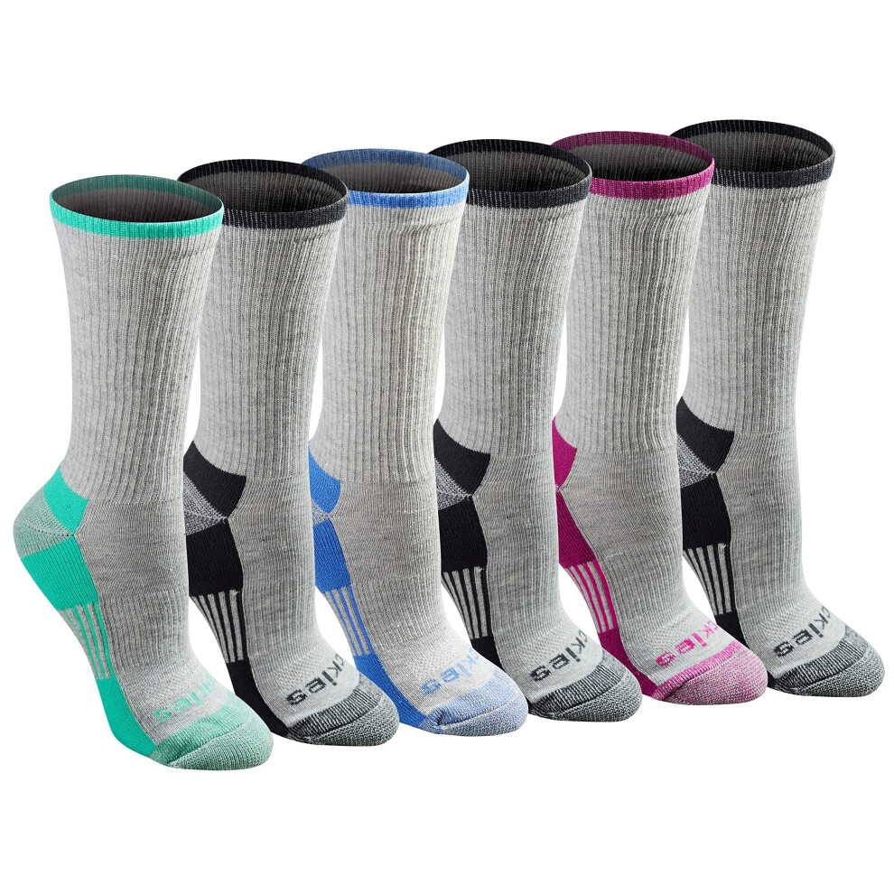 Dickies Women's Dri-Tech Essential Moisture Control Crew Socks Available In S-Xl (6 12 Grey Assorted (6 Pairs) Medium