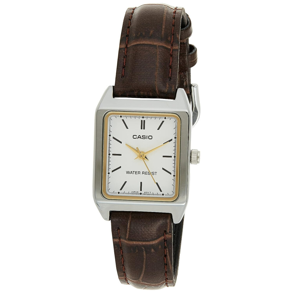 Casio Womens Analogue Quartz Watch with Leather Strap LTP-V007L-7  Brown/White  Strap.