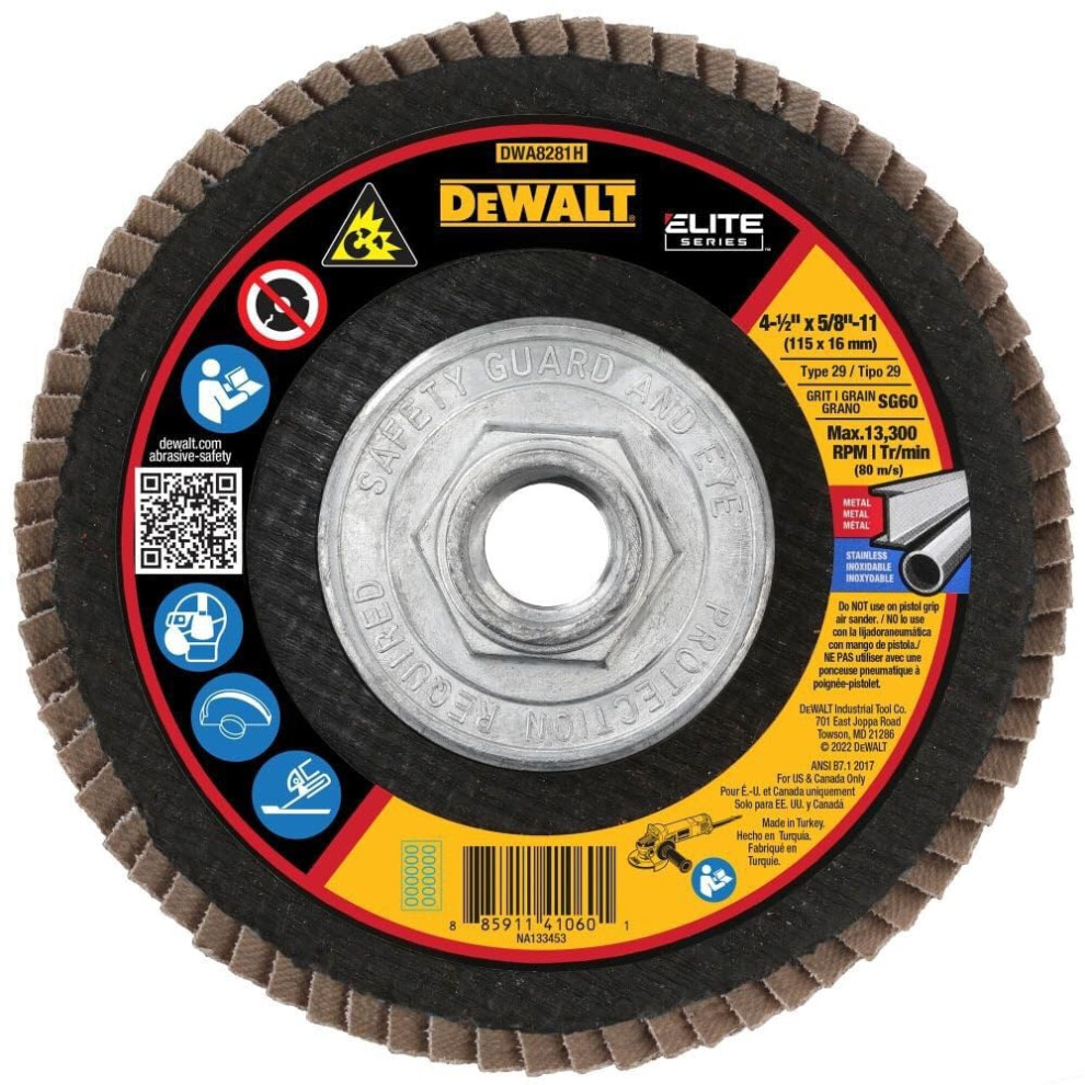 DEWALT DWA8281H 60G T29 XP Ceramic Flap Disc  4-1/2"""" x 5/8