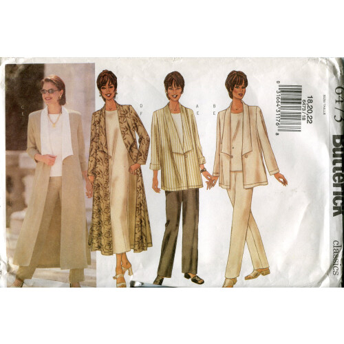 Butterick Butterick Pattern 6473 ~ Γυναικείο / Γυναικείο Petite Μπουφάν, Duster, Τοπ, Φόρεμα & Παντελόνι ~ 18-20-22