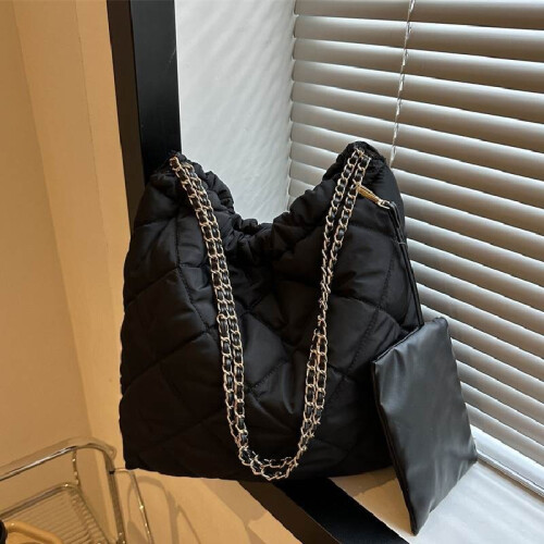 (Black)Hochwertige und langlebige Diamond Grid Pendler Baumwolle Jacke Beuteltasche Eimer