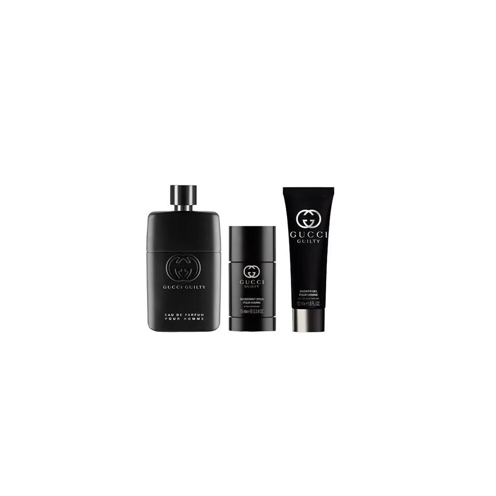 Gucci Guilty Pour Homme 3 Pcs Gift Set: Eau de Parfum 90ml Spray + 75ml Deo + 50ml Gel - Hard Box