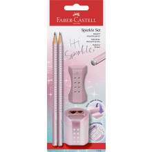 Faber-Castell Sparkle 118298 Pencil Set with Sharpener Eraser and 2 Pencils Writing Set Rose Metallic