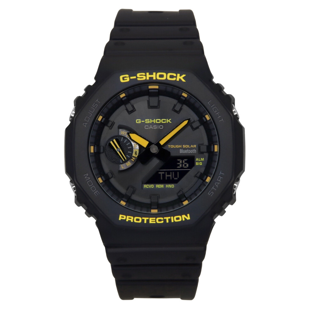 Casio G-Shock Caution Yellow Mobile Link Analog Digital Resin Strap Black Dial Solar GA-B2100CY-1A 200M Men's Watch
