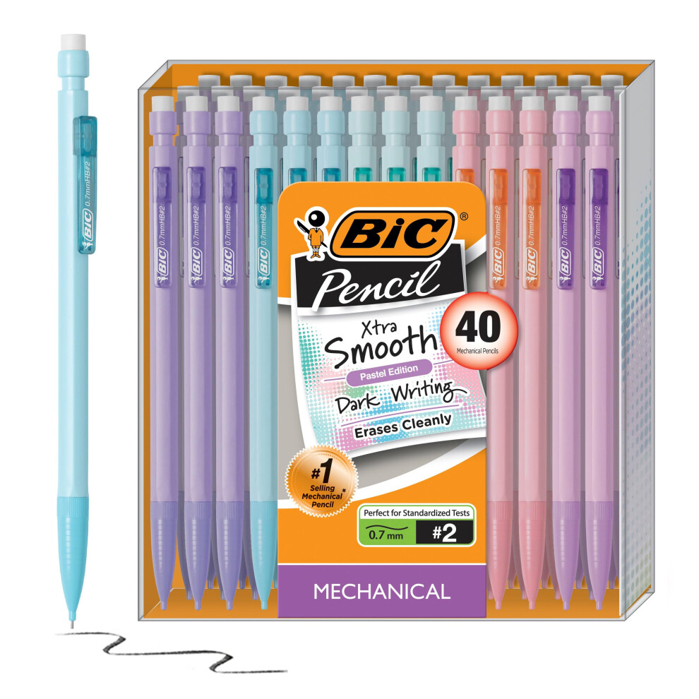 BIC Xtra-Smooth Pastel Mechanical Pencils with Erasers  Medium Point (0.7mm)  40-Count Pack  Bulk Mechanical Pencils for School or Office Supplies