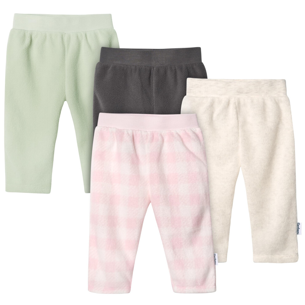 Gerber Baby Girl's 4-Pack Microfleece Pants  Pink Gingham