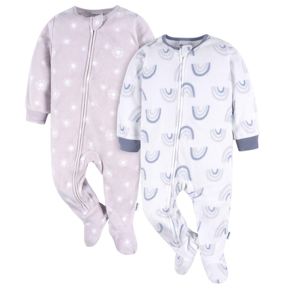 Gerber Baby Girls Flame Resistant Fleece Footed Pajamas 2-Pack  Purple Rainbows