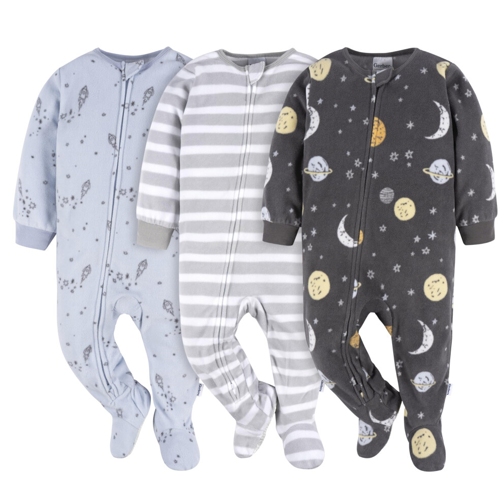 Gerber Baby Boy's Flame Resistant Fleece Footed Pajamas 3-Pack  Space