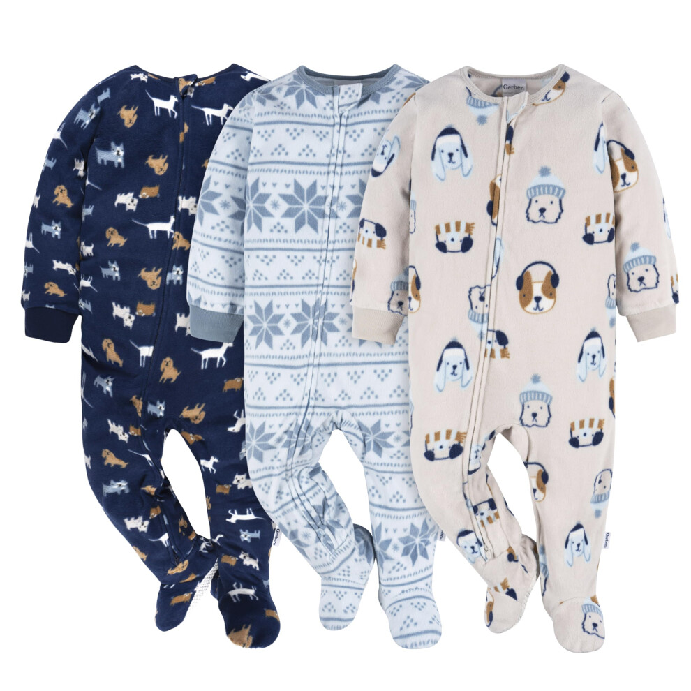 Gerber Baby Boy's Toddler Flame Resistant Fleece Footed Pajamas 3-Pack  Dogs