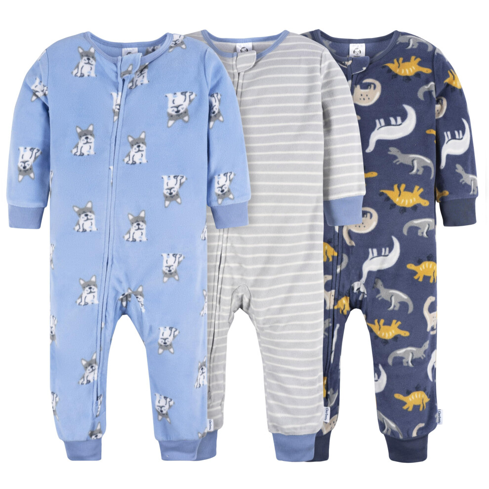 Gerber Baby Boys Flame Resistant Fleece Footless Pajamas 3-pack And Toddler Sleepers  Dogs/Dinos  4T US