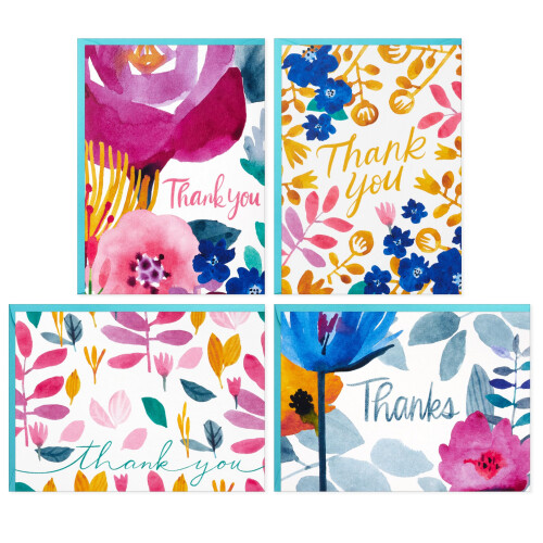 Hallmark Tak Notes Sortment (48 blanke kort med konvolutter) Akvarelblomster
