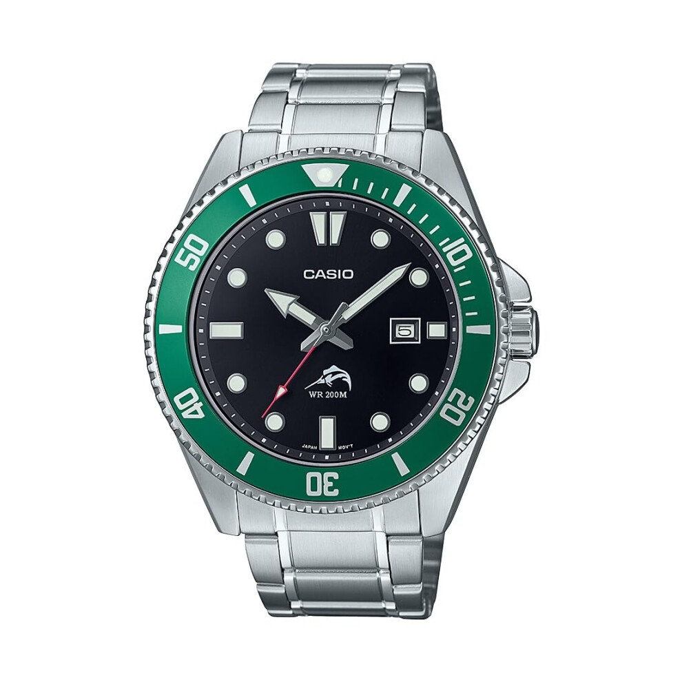 Casio MDV106DD Series | Unisex Analog Watch | Silver/Red | 200M WR | Stainless Steel Case | Resin Band | 2 Hand Analog (HR  Min  SEC) | Date Display |