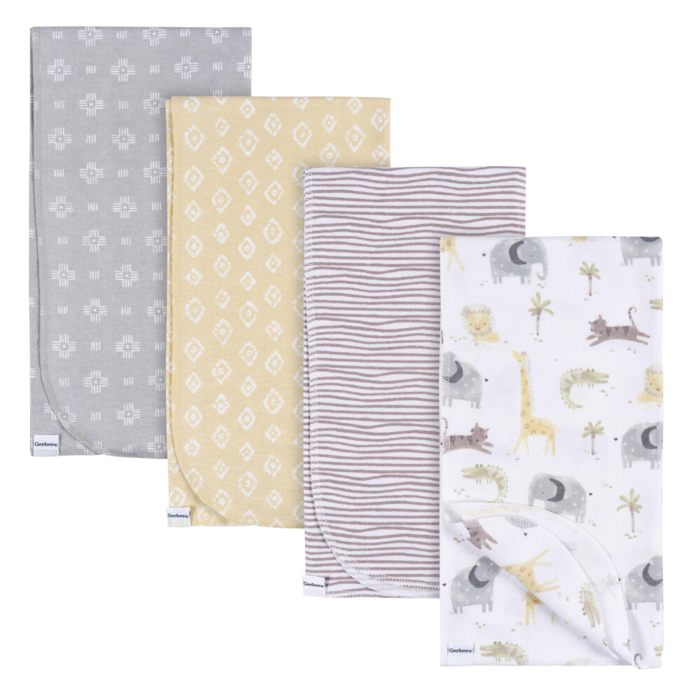 Gerber Unisex Baby 100% Cotton Flannel Receiving Blankets 30x30 Inches (Pack of 4)  Animals + Geos Neutral  One Size