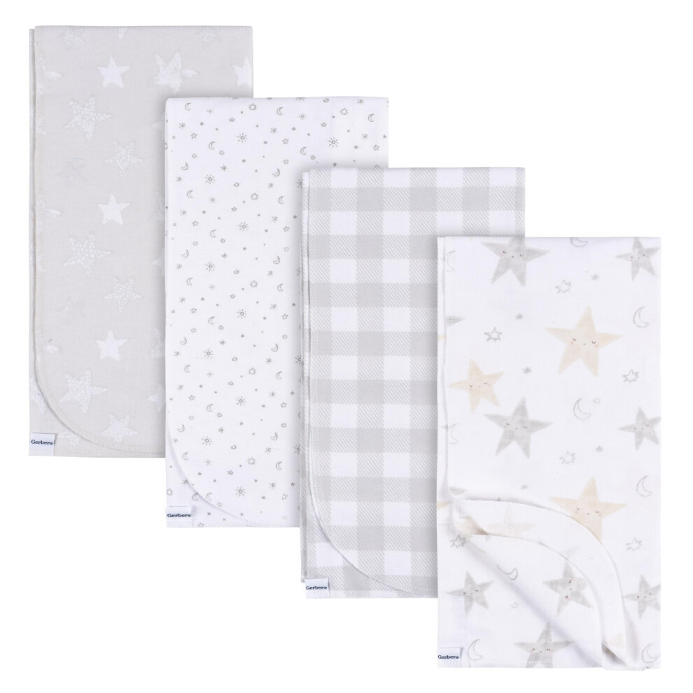 Gerber Unisex Baby 100% Cotton Flannel Receiving Blankets 30x30 Inches (Pack of 4)  Celestial  One Size