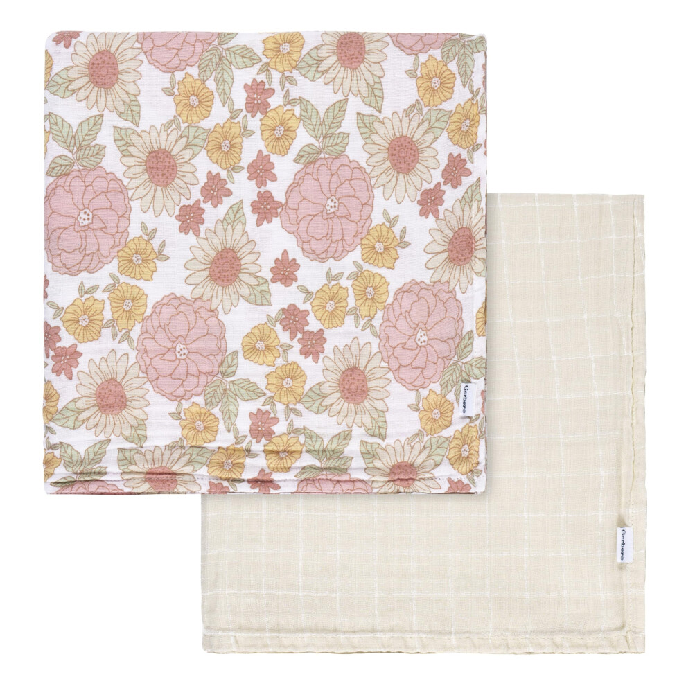 Gerber Baby Unisex 2-Pack Muslin Blanket  Retro Floral  One Size