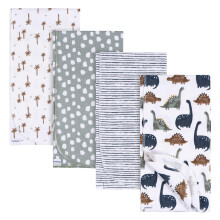 Gerber Koce dla niemowlat, 100% bawelna, flanela unisex, 30x30 cali (4 sztuki w zestawie) Dino Time One Size