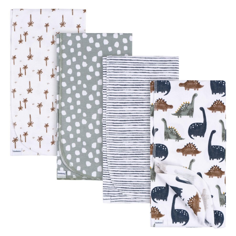Gerber Unisex Baby 100% Cotton Flannel Receiving Blankets 30x30 Inches (Pack of 4)  Dino Time  One Size