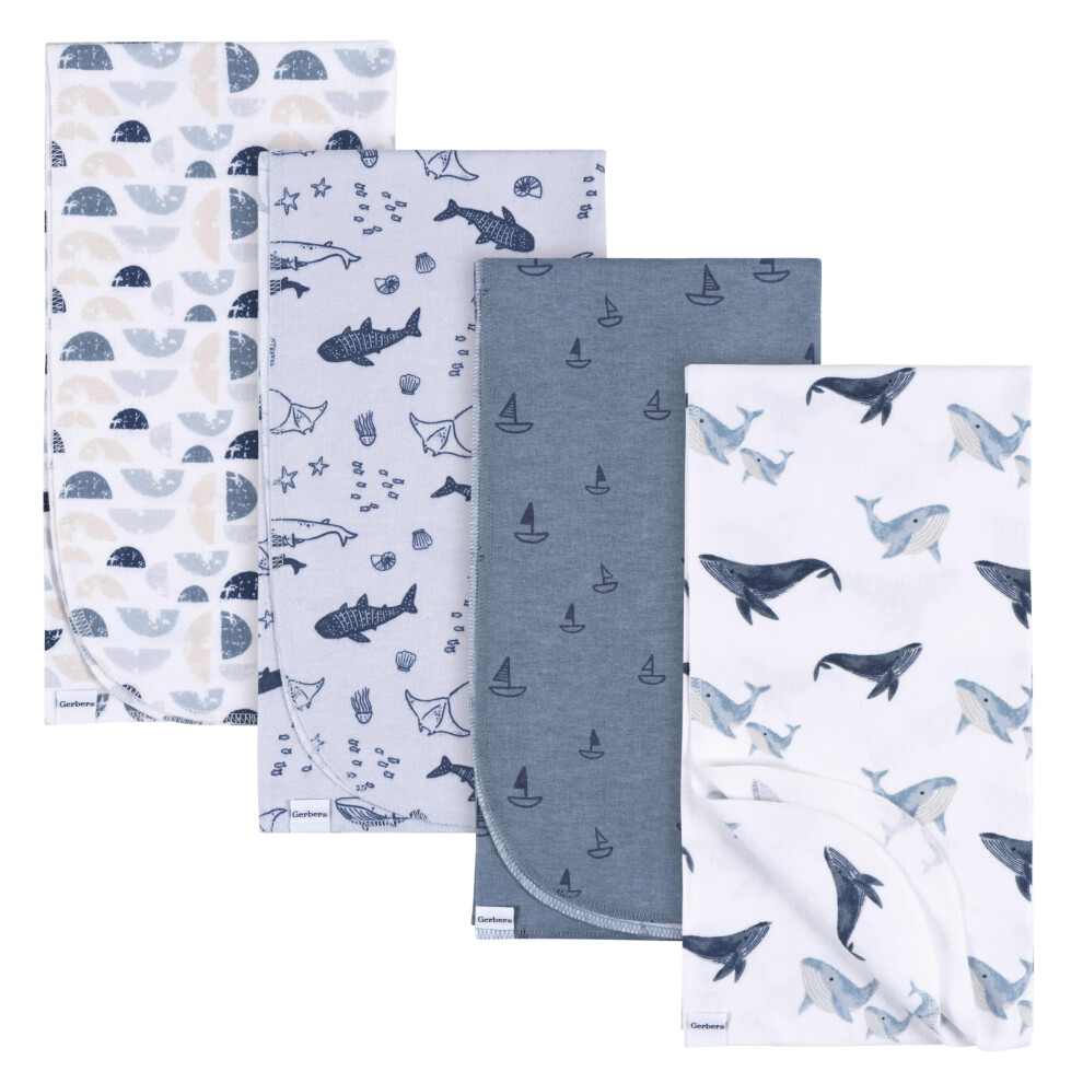 Gerber Unisex Baby 100% Cotton Flannel Receiving Blankets 30x30 Inches (Pack of 4)  Coastal Calm  One Size