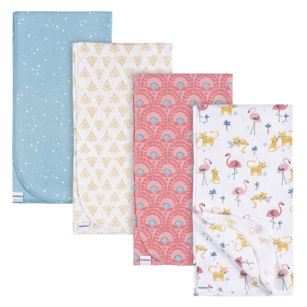 Gerber Unisex Baby 100% Cotton Flannel Receiving Blankets 30x30 Inches (Pack of 4)  Animal Geo Girl  One Size