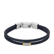 Fossil Heren volledig gestapelde marineblauwe lederen armband met meerdere strengen Kleur: marineblauw (model: JF04703998)
