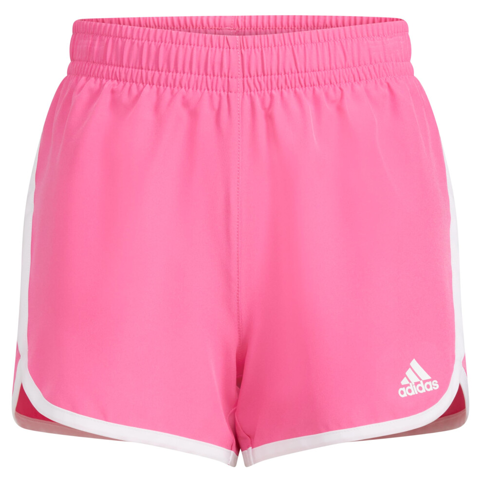 adidas Girls' Elastic Waistband Retro Woven Gym Shorts  Dark Pink