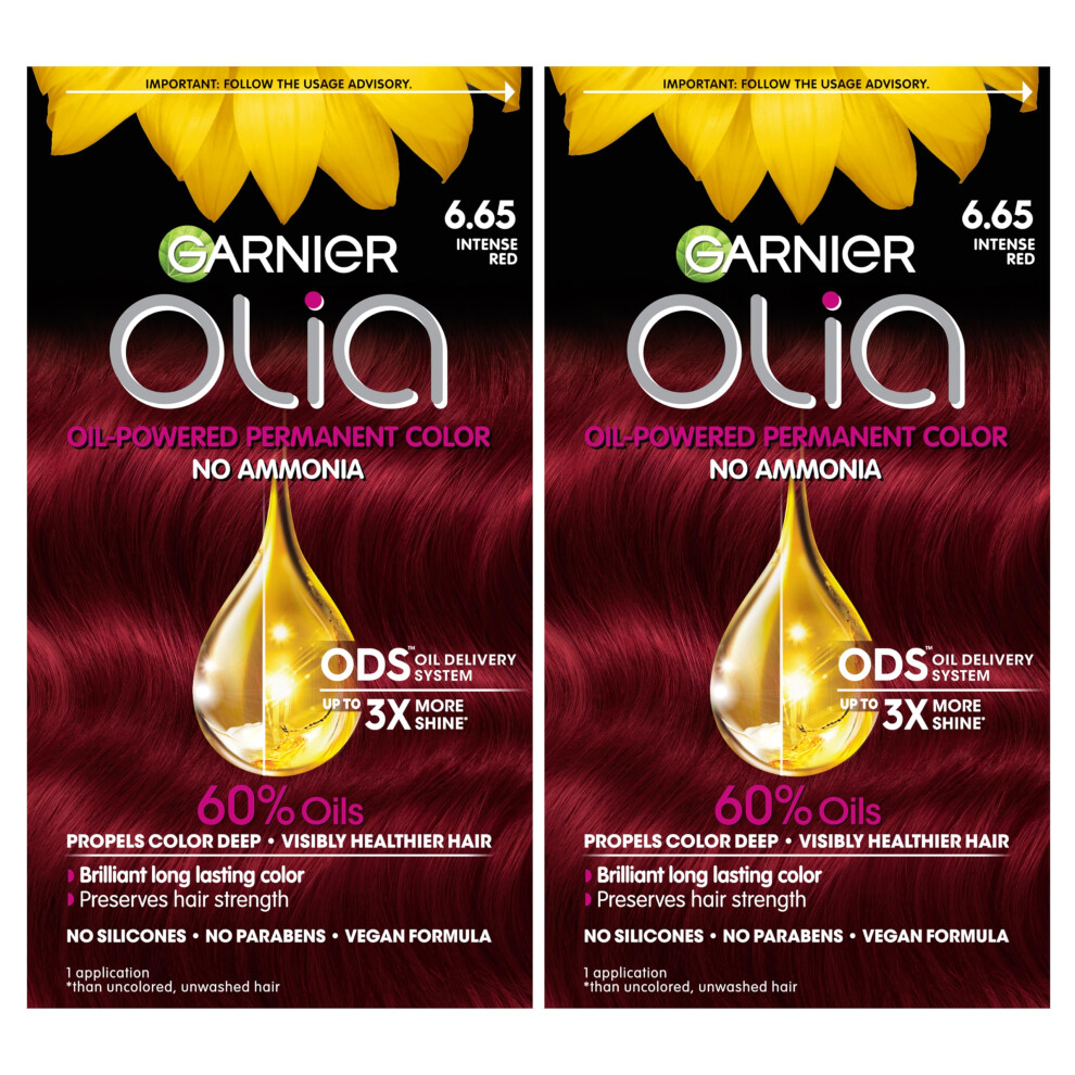 Garnier Olia Hair Color Oil Powered Ammonia Free Permanent Hair Dye for Long-Lasting Hair Color 6.65 Intense Red 2 Hair Dye Kits