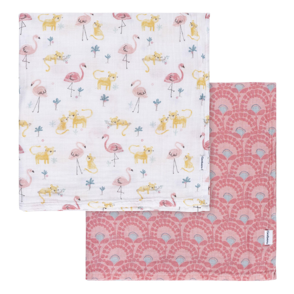 Gerber Baby Unisex 2-Pack Muslin Blanket  Animal Geo Girl  One Size