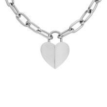 Fossil Women's Harlow Linear Texture Heart Stainless Steel Pendant Necklace Color: Silver (Model: JF04657040)