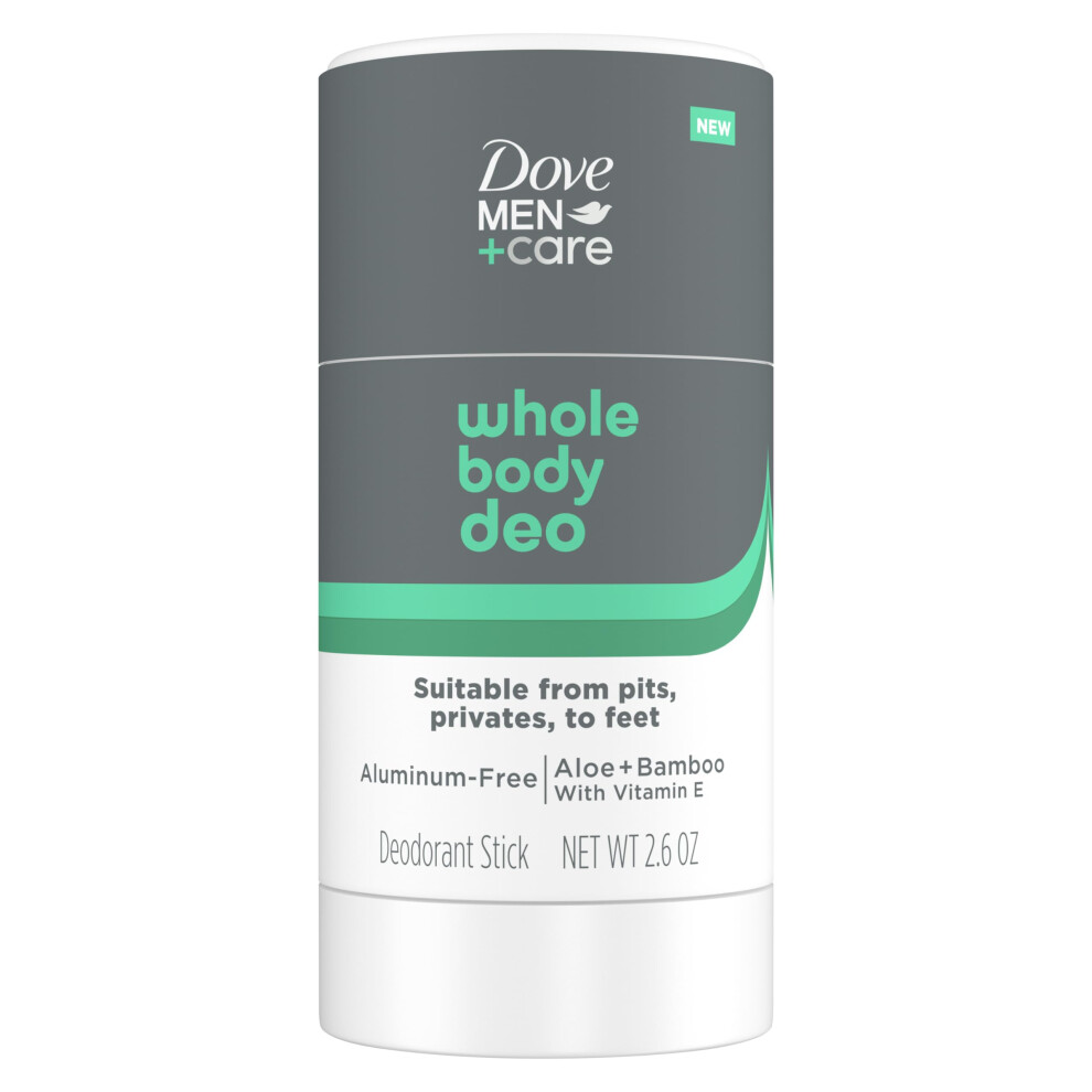 Dove Men+Care Whole Body Deo Aluminum-Free Deodorant Stick Aloe + Bamboo Helps Avoid Chafing Suitable from Pits  Privates  to Feet 2.6 oz