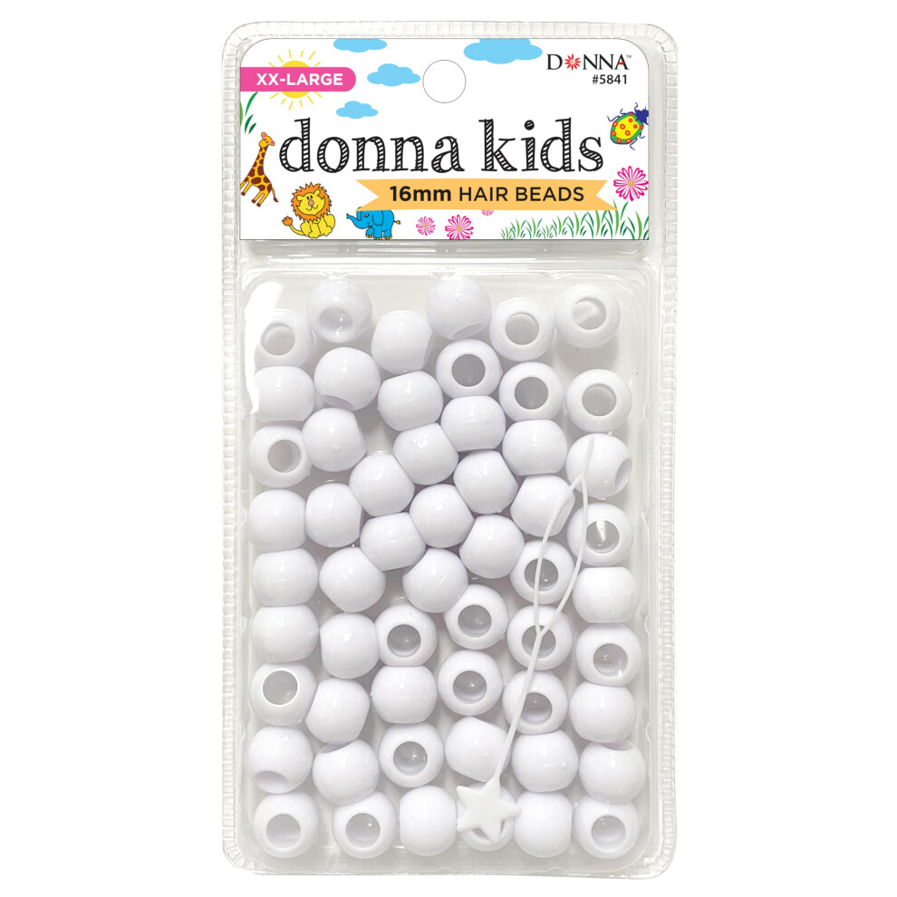 DONNA 16mm Plastic Hair Beads XXL  Hair Beads for Kids DIY Hair Braiding Plastic Beads for Braid Hair 1pc Quick Beaders for Kids Hair Braids White Col