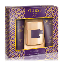 GUESS Gold Man Eau de Toilette 3 rszes ajndk szett - Klni spray 2,5 Fl. Oz. Szagtalant testpermet 6,0 oz. & Tusfrdo 6,7 Fl. Oz.