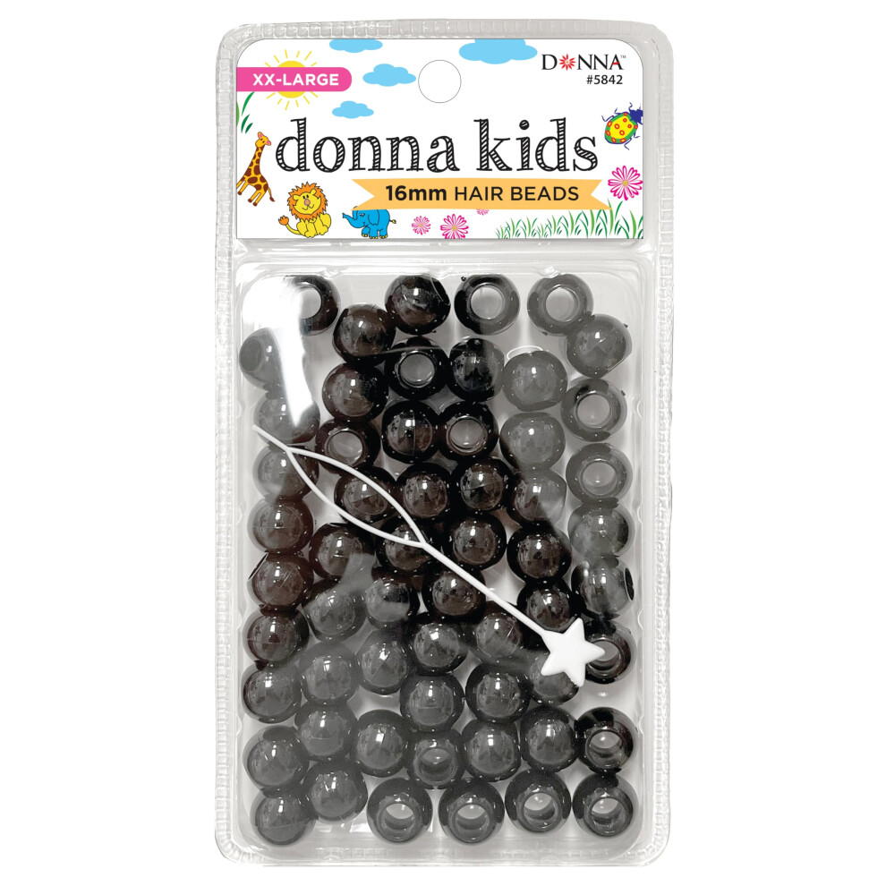 DONNA 16mm Plastic Hair Beads XXL  Black Color  1pc
