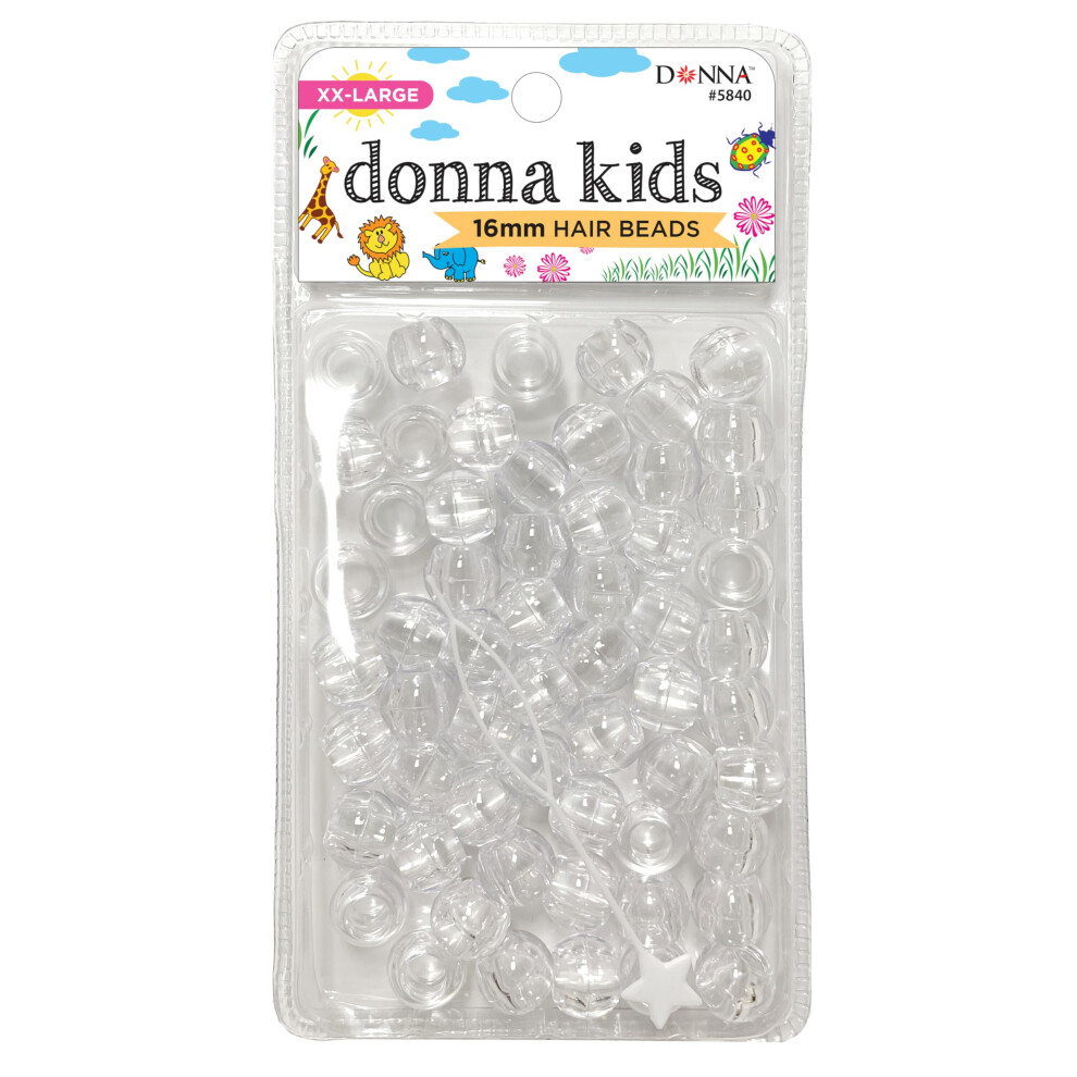 DONNA XXL Hair Beads for Kids DIY Braiding  16mm Plastic Clear Color Beads with Quick Beader Tool - 1pc