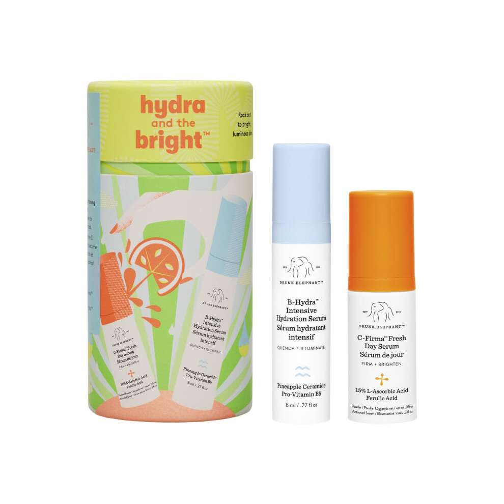 Drunk Elephant Hydra and The Bright - Includes C-Firma Fresh Day Serum (0.3 fl oz) & B-Hydra Intensive Hydration Serum (0.27 fl oz) - Free of Essentia
