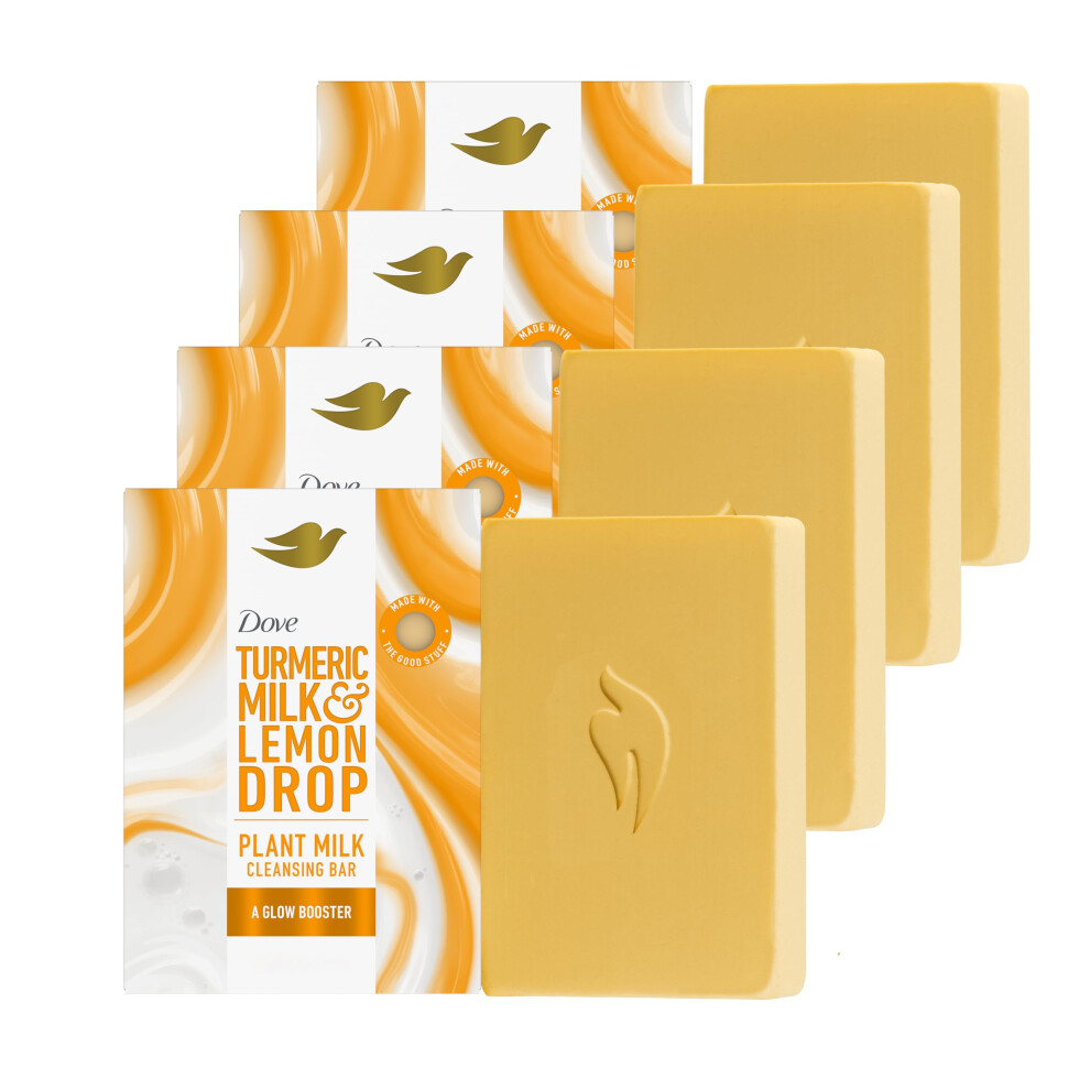 Dove Plant Milk Cleansing Bar Soap Turmeric Milk & Lemon Drop Glow Booster 4 Count for Moisturized Skin Gentle Cleanser  No Sulfate Cleansers or Parab