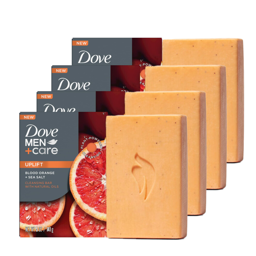 DOVE MEN + CARE Cleansing Bar Soap Blood Orange + Sea Salt 4 Bars to Rebuild Skin in the Shower  a 4in1 Hair  Body  Face & Shaving Bar with Plant-Base