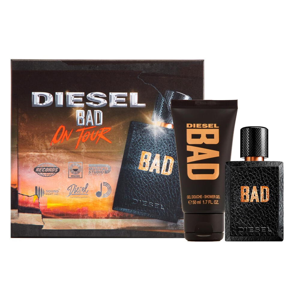 DIESEL Bad 2 PC Men's Fragrance Gift Set  Includes 1.1 Fl Oz Eau de Toilette + 1.7 Fl Oz Shower Gel