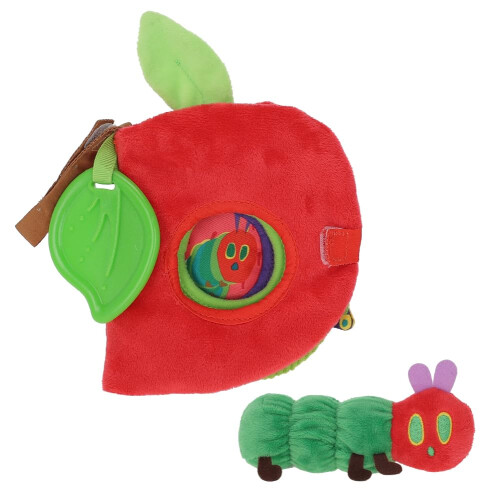 KIDS PREFERRED Eric Carle Very Hungry Caterpillar Activity Apple and Plush - Crinkle Texture Inside and Attached Leaf Teether - Hanging Loop for