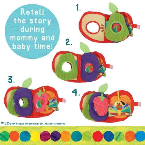 KIDS PREFERRED Eric Carle Very Hungry Caterpillar Activity Apple and Plush - Crinkle Texture Inside and Attached Leaf Teether - Hanging Loop for 1