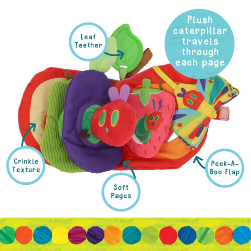 KIDS PREFERRED Eric Carle Very Hungry Caterpillar Activity Apple and Plush - Crinkle Texture Inside and Attached Leaf Teether - Hanging Loop for 2