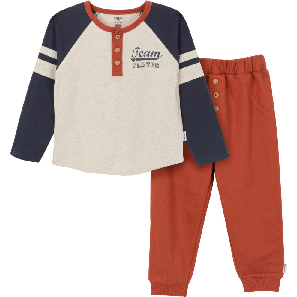 Gerber Toddler Boys' 2-Piece Top and Joggers Set  Indigo  2T