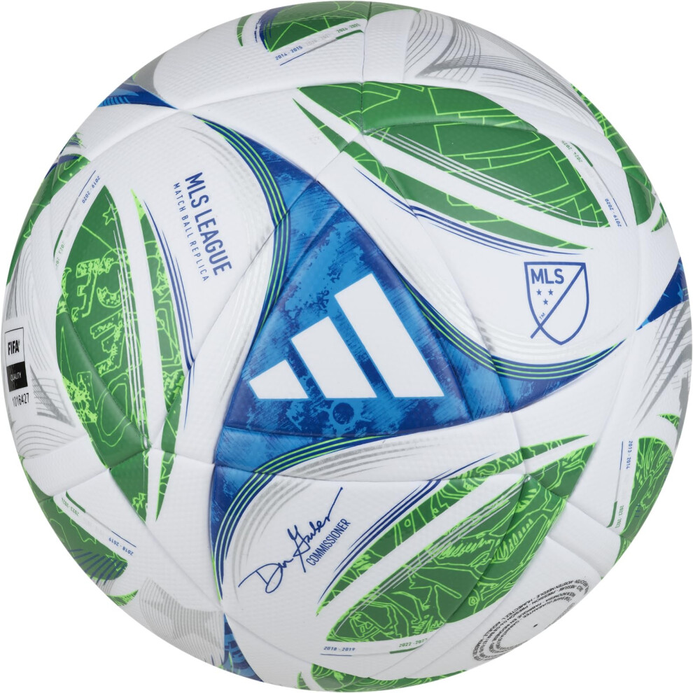 adidas Unisex-Adult MLS League Nativo Soccer Ball White/Green/Glory Blue/Solar Blue 5