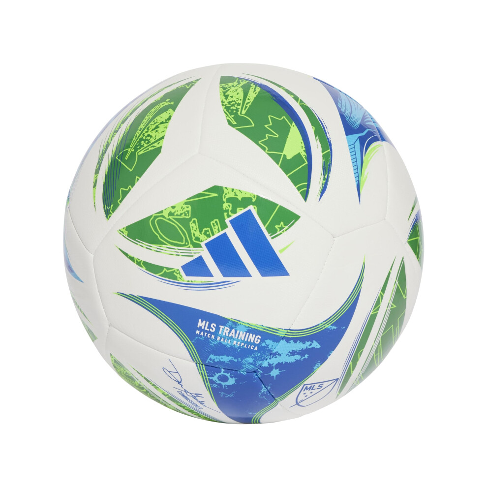 adidas Unisex-Adult MLS Training Soccer Ball White/Green/Glory Blue/Solar Blue 4