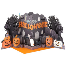 Velk    vyskakovacia halloweenska pohladnica Hallmark Paper Wonder (tekvice na cintor   ne)
