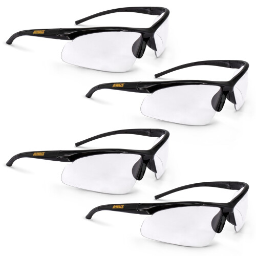 DeWalt DEWALT DPG51 Radius Unisex Half Frame Protective Eyewear Black Frame Clear Lens - 4 Pack