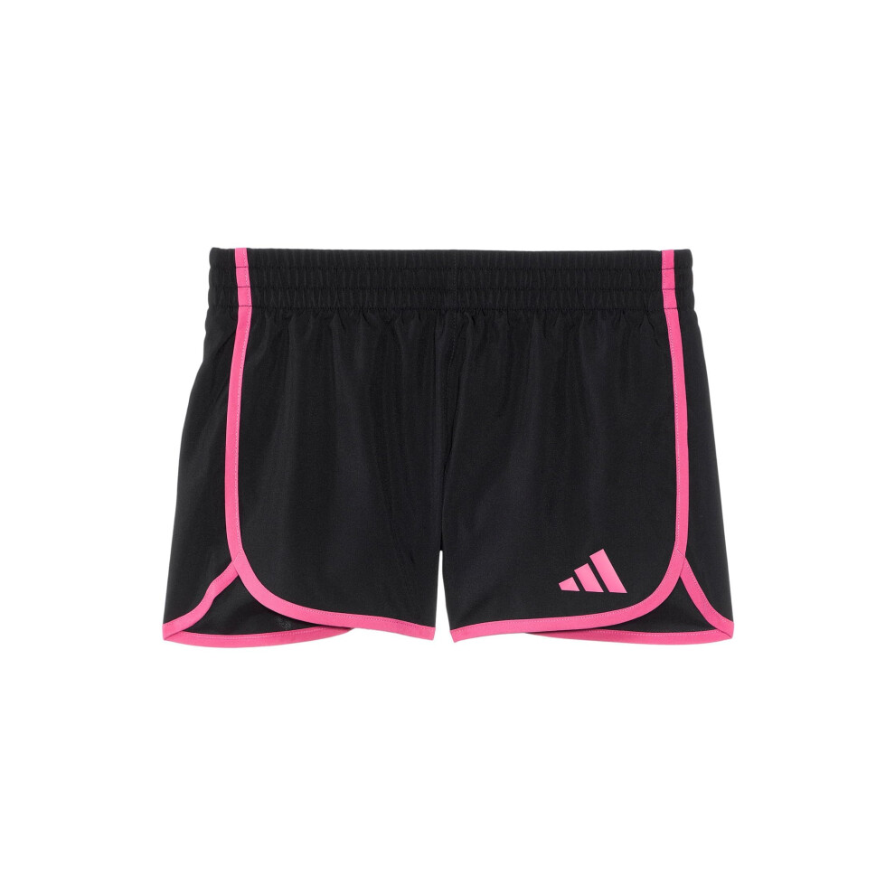 adidas Girls' Elastic Waistband Retro Woven Gym Shorts  Black/Pink Gradient