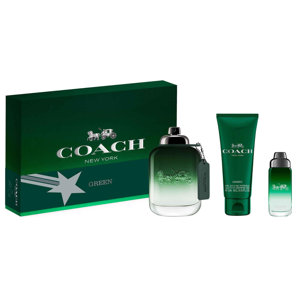 Coach Green Eau de Toilette 3 Piece Set - 3.3 fl. oz. Spray  0.25 fl. oz. Spray  3.3 fl. oz. Shower Gel - Long Lasting Fragrance with notes of Kiwi  R