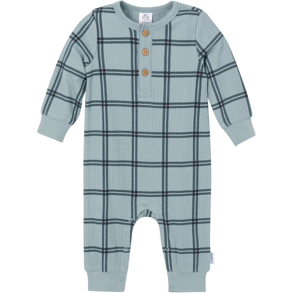 Gerber Modern Moments Baby Boys' Henley Romper  Plaid  0-3 Months